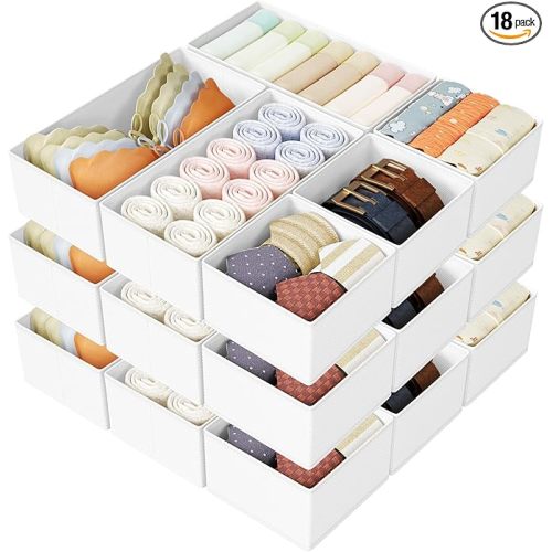 DIMJ Drawer Organizer Clothes Storage - 18 Pack Baby Dresser Organizer for Nursery, Foldable Drawer Dividers for Bedroom Closet Organization, Fabric Storage Bins for Socks, Underwears, Bras