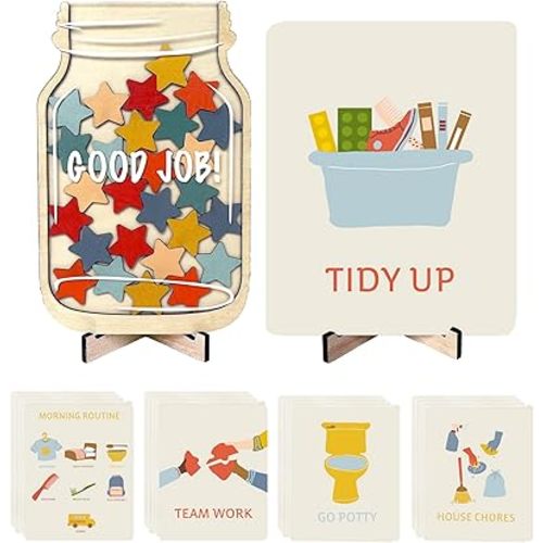 Magnetic Reward Jar for Children´s Daily tasks Responsibility and Chore Chart for Toddlers Daily Routine Behavior Tracker with Stars Visual Schedule Educational Star Chart for Home or Classroom