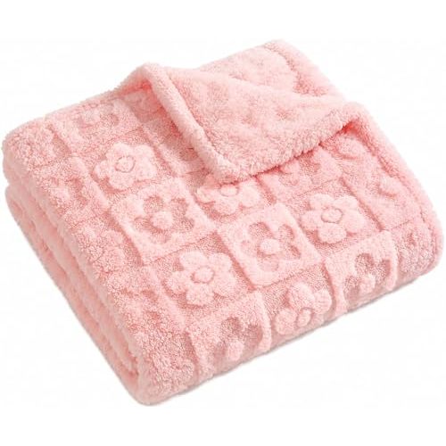 Belle Floral Baby Blanket - Fleece Checkered, Ultra Soft Cozy for Girls Boys, Fluffy Infant Toddler Newborn, Gender Reveal for Crib Stroller 30”×40” (Light Pink, 30x40, Flower)