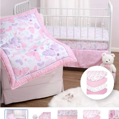 The Peanutshell Butterfly Nursery Bedding Set, Pink and Purple, Quilt, Sheets, Crib Skirt