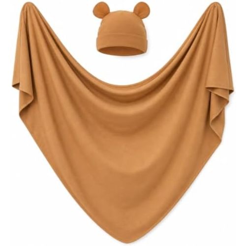 Unisex Baby Swaddle Wrap with Hat Set for 0-3 Months