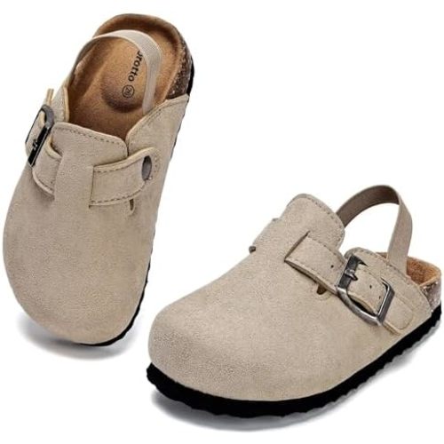 Torotto Kids Suede Clogs Toddler Boys Girls Cork Footbed Clogs with Arch Support & Adjustable Straps for Indoor & Outdoor