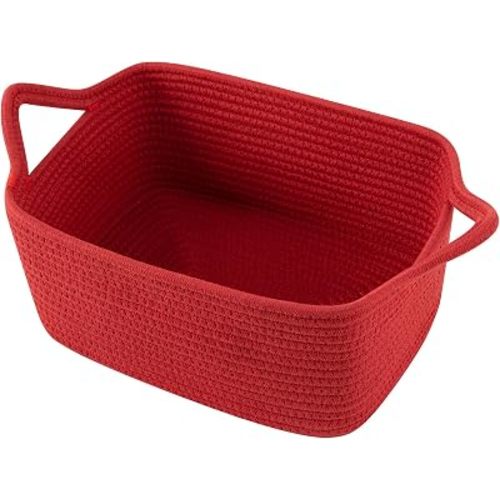 OIAHOMY Woven Basket, Gift Basket Empty with Gift Bags and Ribbons, Rope Baskets for Baby Showers, Storage Baskets with Handles for Nursery, Pet Toy Organizer - Red