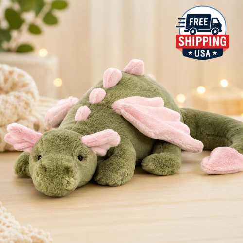 Jellycat Sage Green Dragon Plush Toy | Pink Wings, Spikes, Soft Cuddly Stuffed Animal