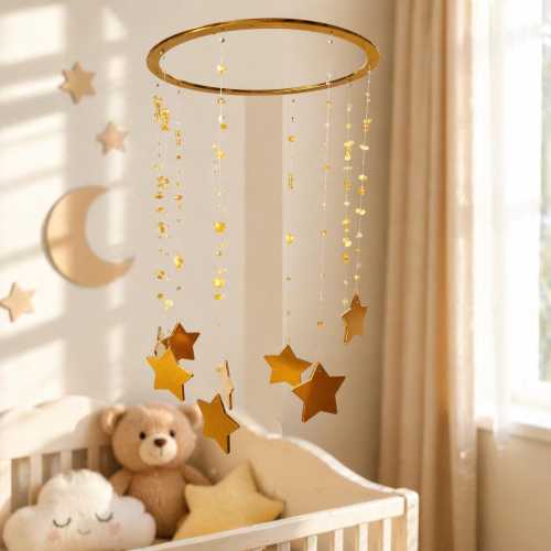 Wooden Star Baby Mobile, Nursery Decor, Crib Mobile, Sun Catcher Window Hanging, Neutral Baby Room Decor, Newborn Gift
