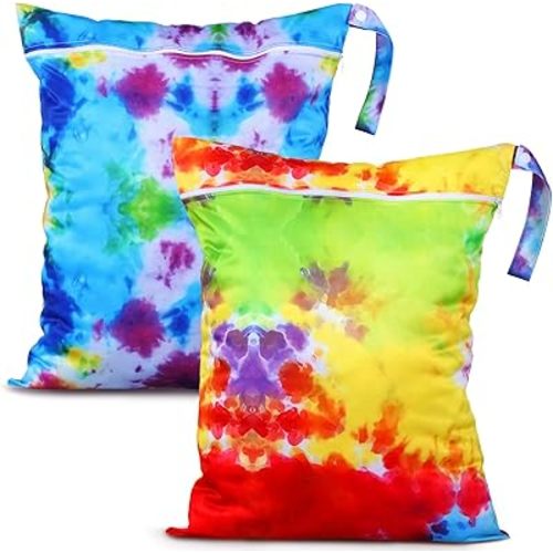 Shappy 2 Pack Large Travel Laundry Bags, Large Wet Dry Waterproof Dirty Clothes Bag for Suitcase, Swimsuit Beach Gym College Dorm Wet Bag(Tie Dye Style)
