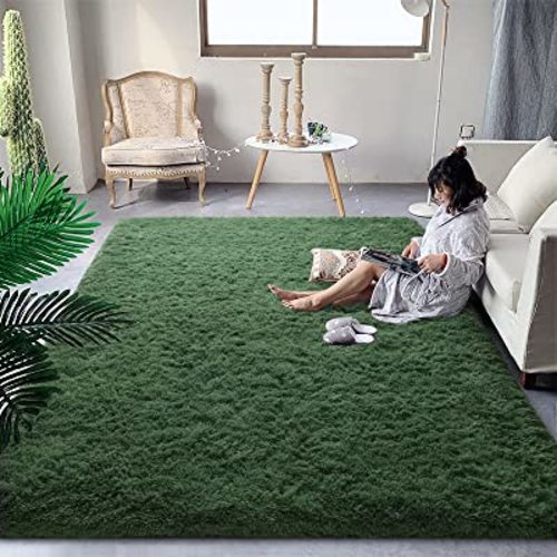 DweIke Fluffy Dark Green Rugs for Bedroom Living Room, 8x10 Large Soft Plush Shaggy Forest Hunter Green Girls Boys Kids Rug, Non-Slip and Machine Washable Carpet for Dorm Nursery Classroom Decor