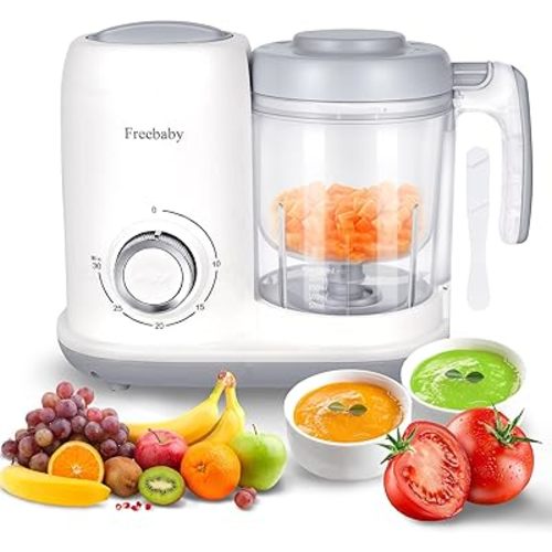 Freebaby 4 in 1 Baby Food Maker, One Step Baby Food Processor, Puree Blender Grinder Mills and Steamer, Baby Puree Maker with Steam Basket, One Button Easy Operation, BPA-Free