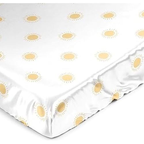 Sweet Jojo Designs White and Yellow Boho Sun Boy Girl Unisex/Gender Neutral Baby Satin Fitted Crib Sheet Infant Newborn Nursery Toddler Bed Room Standard Mattress Mustard Bohemian Celestial Outdoors