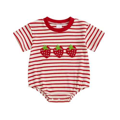VISGOGO Unisex Baby Boy Girl Striped Romper Waffle Short Sleeve Bubble Oversized Romper Bodysuit Summer Onesie Clothes