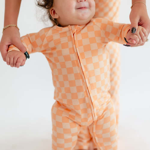 Infant Romper in Orange Checkered