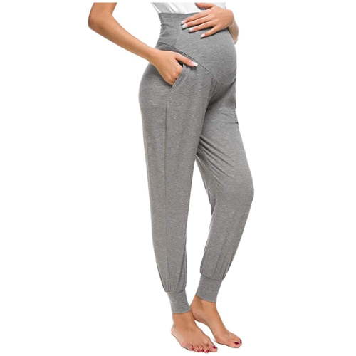 QENGING Womens Pants Maternity Print Solid Color Casual Stretchy Comfortable Lounge Sweatpants Gray 2XL on Clearance