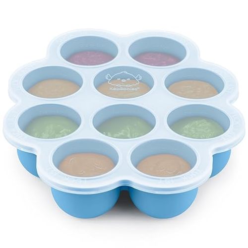 KeaBabies Silicone Food Freezer Trays with Lid (Misty Blue)
