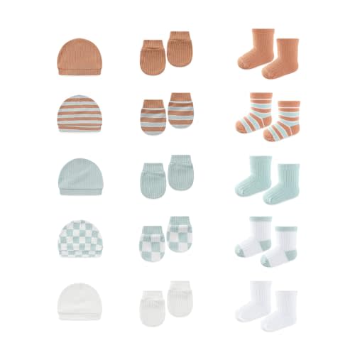 15 Pack Infant Hats Gloves Socks Unisex Baby Boy Girl Accessories Set Cotton New Born Caps Mittens