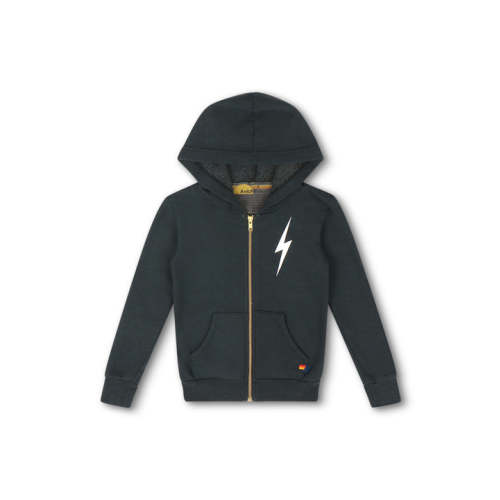 KIDS BOLT PRINT ZIP HOODIE - CHARCOAL // WHITE