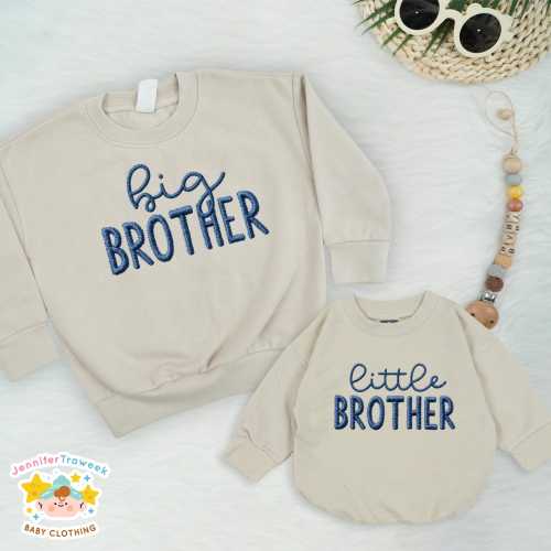 Embroidered Big Brother Little Brother Matching Outfit, Baby Romper, Toddler Sweater, Sibling Boys Set, Family Matching, Gift for Brothers