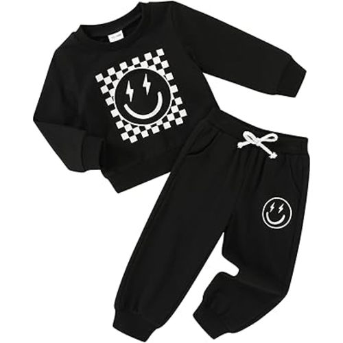 Fall Outfits for Toddler Girl Boy Long Sleeve Smile Face Sweatshirt Top Sweatpants Clothes Set Sweatsuit