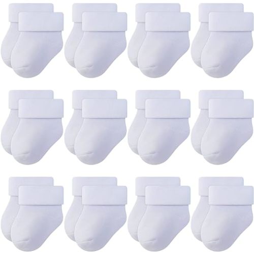 RATIVE Newborn Baby Socks 0-6,6-12 Months Terry Turn Cuff Socks for Boys Girls