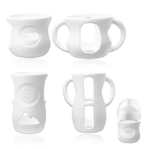 4 Pcs Silicone Sleeves for Philips Avent Glass Baby Bottle - for Avent Glass Baby Bottle Sleeves - Baby Bottle Sleeve Handler - Glass Baby Bottle Protector - 4 & 8 oz, with & Without Handles