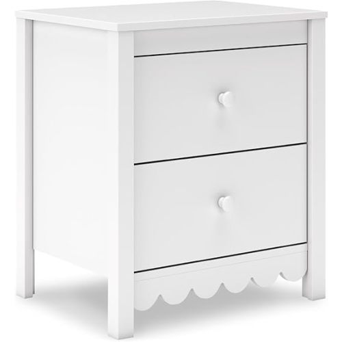 Signature Design by Ashley Hallityn Minimalist 2 Drawer Nightstand, Smooth-Gliding Drawers, Wood, 21.34" W x 15.94" D x 24.37" H, Matte White Finish