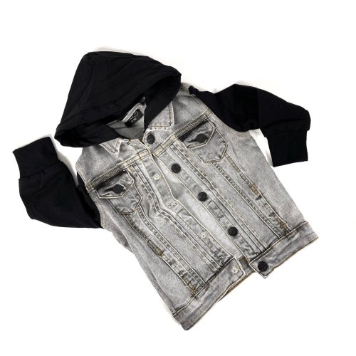 Little Bipsy Hooded Denim Jacket -Grey Washed Denim