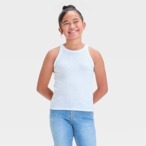 Girls' Ribbed Tank Top - Cat & Jack™ White M: Sleeveless, Fitted, Pullover