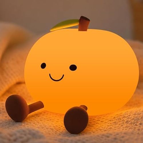 Cute Orange Night Light, 3 Level Dimmable Silicone Nursery Lamp