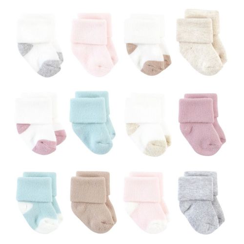 Hudson Baby Basics Infant Baby Cozy Terry Baby Sock 12-Pack, Petal Pink Assortment, 0-6 Months