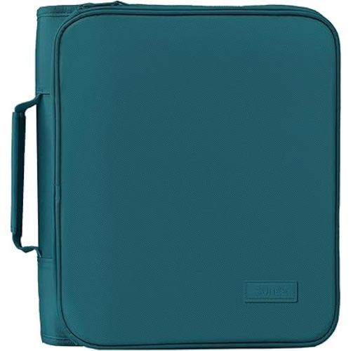 SUNEE Zippered Binder Bag with Handle, 2-Inch 3-Ring O-Ring, 500-Sheet Capacity, Includes Zip Pocket, 5-Tab Expanding File Folder, Multi-Pocket Organizer Binder for Middle School, Deep Teal-Green