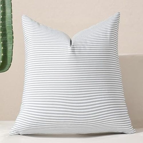 vctops Blue Stripe Print Decorative Throw Pillow Covers 18x18 Inch Farmhouse Pinstripe Square Cushion Cover Pillowcase for Sofa Bedroom Couch (Blue Stripe,18"x18")