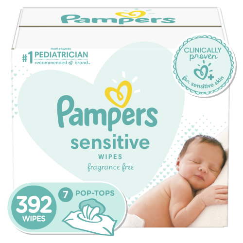 Pampers, Baby Wipes Sensitive, Unscented, 392 Count, Flip-Top