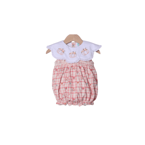 Hand Embroidered Pumpkin Fall Plaid Floral Corduroy Bubble