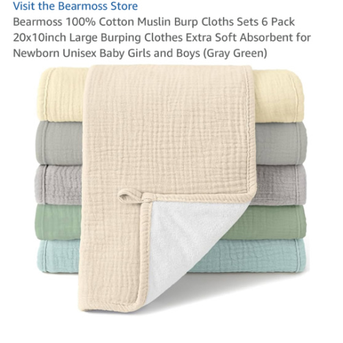 Bearmoss 100% Cotton Muslin Burp Cloths Sets 6 Pack 20x10inch Large Burping Clothes Extra Soft Absorbent for Newborn Unisex Baby Girls and Boys (Gray Green) : Amazon.com.au: Baby