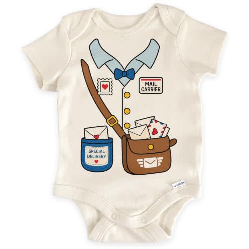 Mail Carrier Costume Baby Bodysuit (0-3 Months, Natural) | Newborn Halloween Outfit, Postal Worker Pretend Play Clothes, Special Delivery Photo Prop, Baby Shower