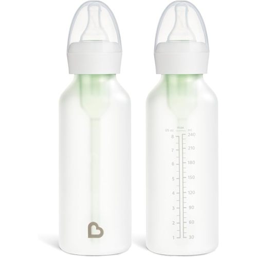 Munchkin Bond Silicone Coated Glass Baby Bottles - Anti-Colic Feeding System with Natural Feel Nipples, 8 Ounce, 2 Pack, White