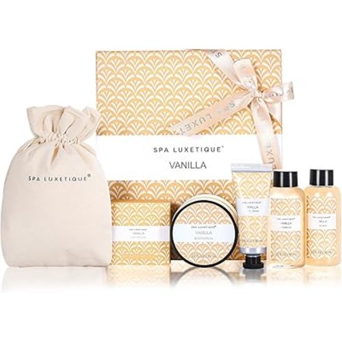 Spa Luxetique Spa Gifts for Women 6pc Vanilla Bath Sets Women Gift With Body Lotion, Shower Gel, Bubble Bath, Hand Cream, Bath and Body Gifts Set, Christmas Gifts