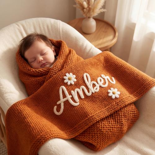 Personalized Baby Blanket | Custom Name Embroidered Knit | Organic Cotton Heirloom Newborn Gift Baby Shower