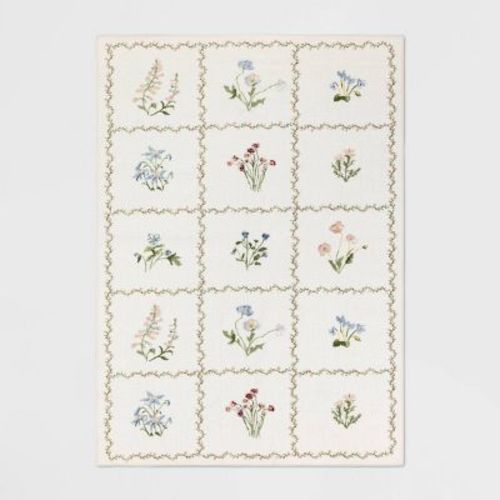 5'x7' Floral Grid Dorm Area Rug Pink - Threshold™