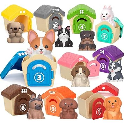 Learning Toys for Toddlers 1 2 3 Year Old Toddlers, 20Pcs Puppy Finger Puppets for Kids, Montessori Counting, Matching & Sorting Toy, Christmas Birthday Gifts for Baby Boys Girls Age 12-18 Months