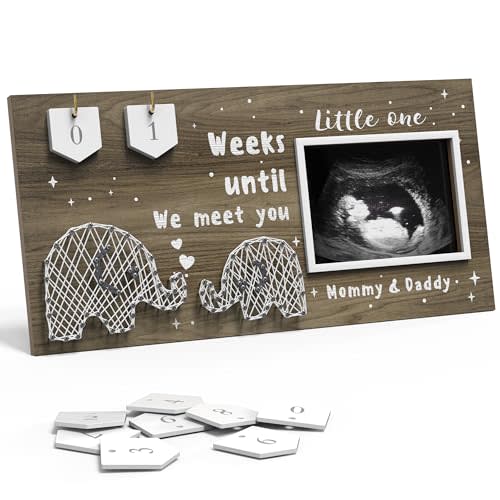 EURSET Baby Sonogram Picture Frame Countdown Weeks - Standard 4"x3" Ultrasound Photo - Pregnancy Announcements Ideas - Gender Reveal Baby-Shower Gift - New Mom Expecting Parents to Be Keepsake Gifts