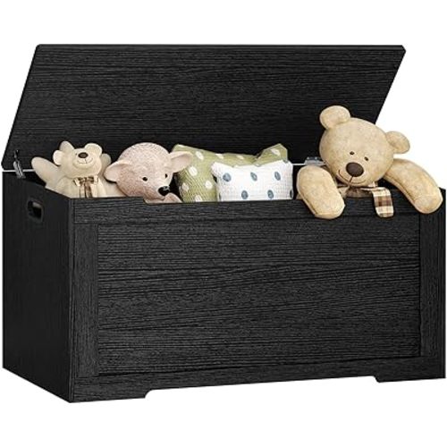usikey 39.4” Storage Chest, Toy Chest, Toy Box with Safety Hinges, Lift Top Storage Bench, Supports 220 lb, for Living Room, Bedroom, Entryway, Black