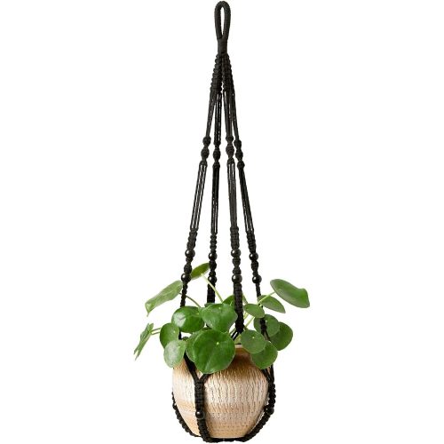 Mkono Macrame Plant Hanger Indoor 35 Inch Hanging Planter Basket Black 1Pc