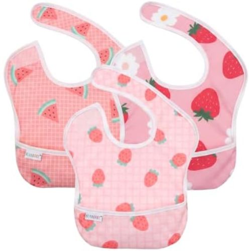 ALVABABY Baby Bib Waterproof Feeding Bibs with Crumb Catcher Pocket Snap Adjustable Toddler Boys Girls