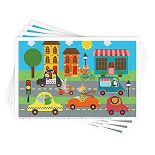 Disposable Stick-on Placemats 40 Pack for Baby & Kids & Toddler, Sticky Placemats Restaurant Table Mats 12" x 18" (Animals Driving Cars)