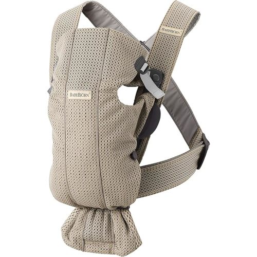BabyBjörn Baby Carrier Mini, Gray Beige, 3D Mesh Newborn Carrier (7-25 lbs), Ergonomic, Easy-to-Use