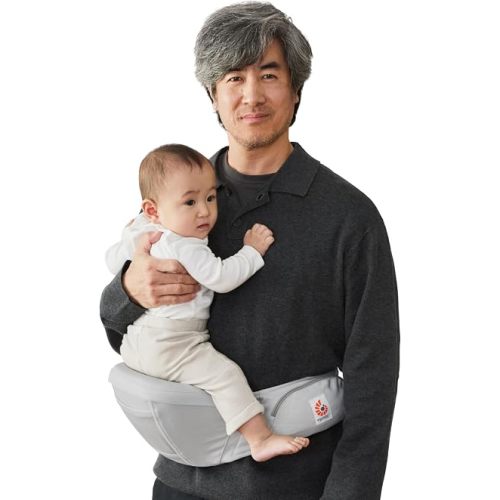 Ergobaby Lift Hip Seat Baby Carrier for Babies and Toddlers 6-48 Months (17-45 lbs) - Ergonomic Baby Carrier with Storage Pockets, Hip-Healthy Positioning - Pearl Grey