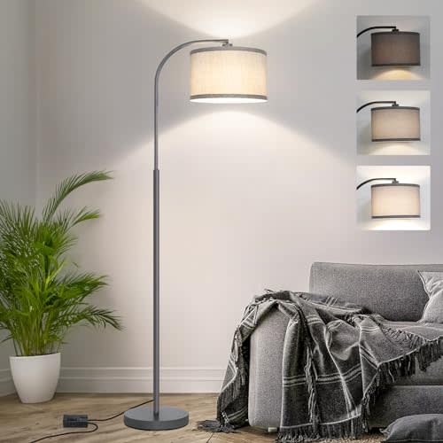 Boncoo Dimmable Floor Lamp, Arc Floor Lamps for Living Room, Stepless Dimmable Standing Lamp with Adjustable Drum Shade, Modern Arched Corner Light for Bedroom, Office, LED Bulb Included