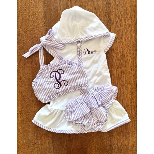 Seersucker Swimsuit, Monogram Swimsuit, Personalized Bathing Suit, Kids Swim Coverup, One Piece, Two Piece, Coverup