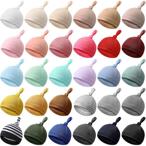 30 Pack Newborn Knot Beanie Hats, Soft Infant Baby 0-6 Months