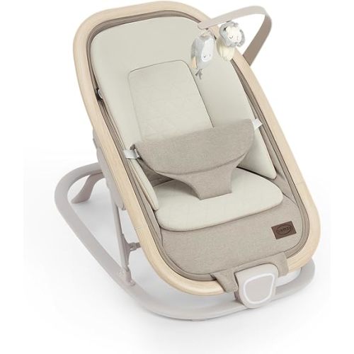 Noah 2-in-1 Baby Bouncer Seat, Portable Baby Rocker Chair for Infants 0-9 Months, One-Hand Recline, Newborn Cushion, Plush Toys, Oat Beige